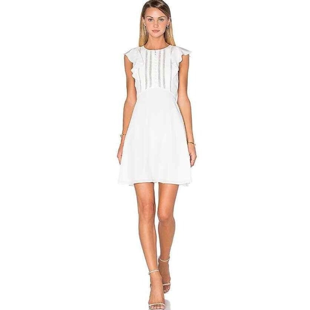 THEORY Deorsa Mosaic Dress Womens 8 Cream Silk Lace Trim Button Front Sleeveless